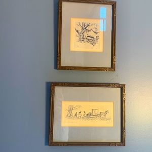 Vintage, Original sketches, signed, framed and matte. “Amish” setting